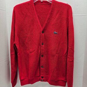 Red Vintage Izod Lacoste Knit Button Down Mens Cardigan Croc Crocodile Logo